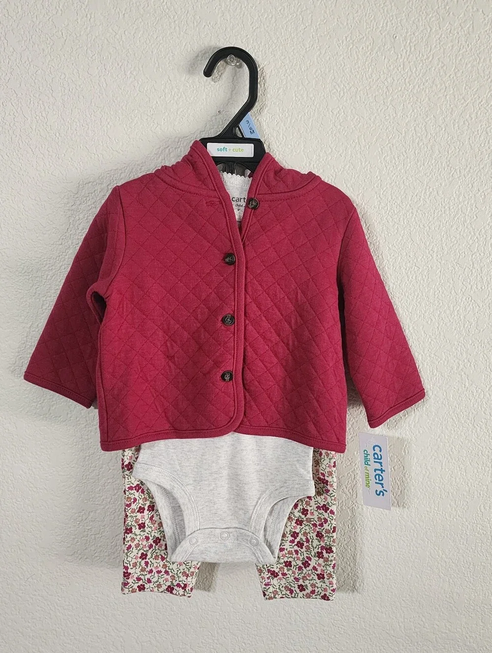 Carter's Child of Mine Girls 3-6 Months 3-Piece Quilted Burgundy Jacket Set